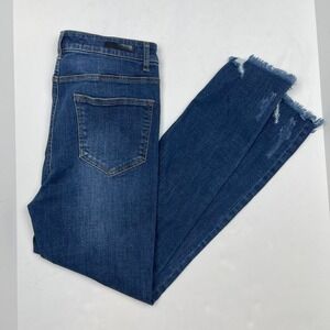 High Rise Distressed Risen Skinny Jeans Raw Hem Dark Wash Women's 7 28 Casual